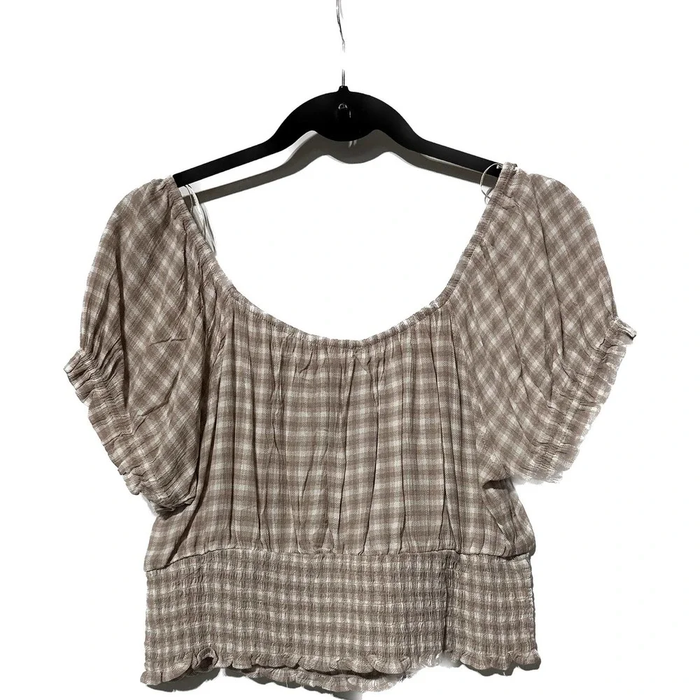 Pink Rose tan white checked shirt size L‎ - Picture 3 of 4